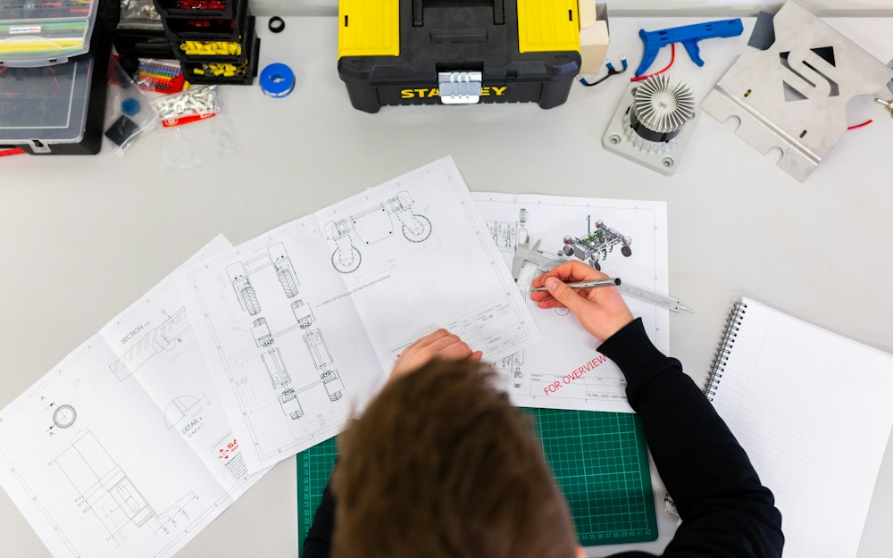 Plans and drawings on a desk