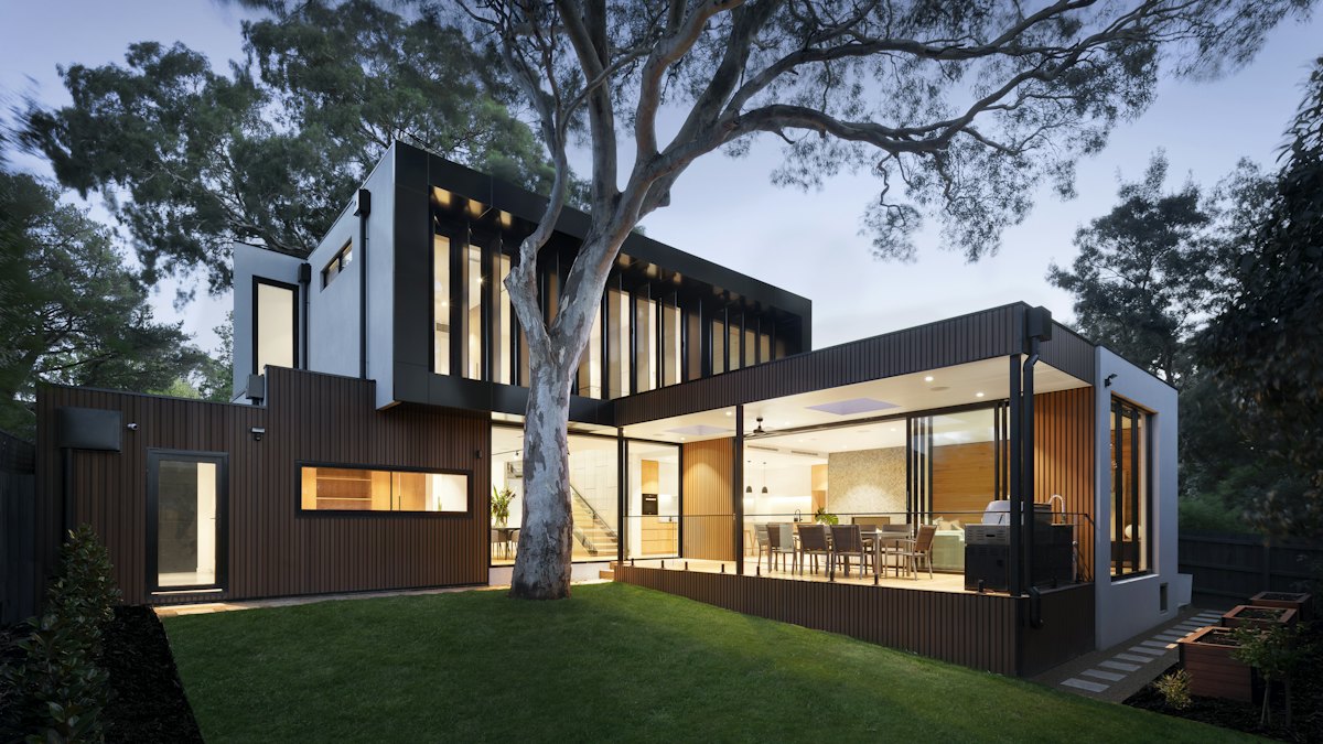 A modern house with a garden